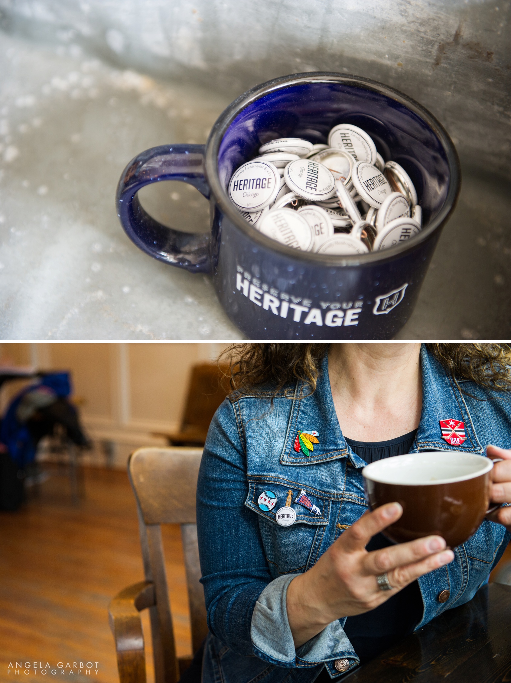 Branding photography of Big League Pins and Heritage Bicycles and Coffee Shop in the Lakeview neighborhood of Chicago by Angela Garbot Photography